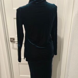 August Silk Black Maxi Pull-On Skirt & Cowl Neck Top Set - Velvet Feel